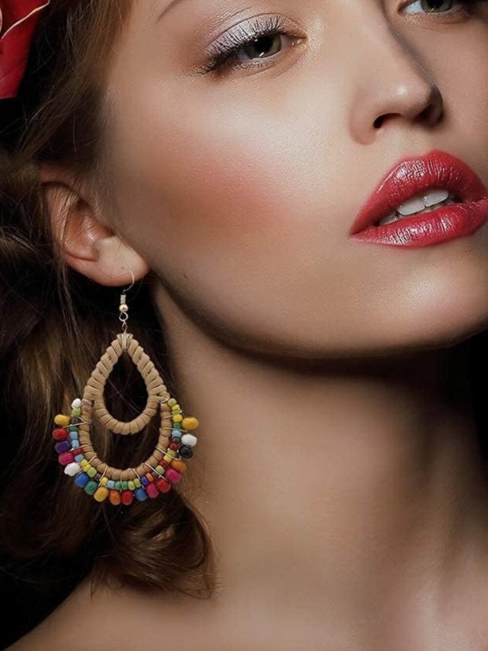 Bohemian Rattan Wooden Beaded Handmade Boho Beach Dangle Earrings